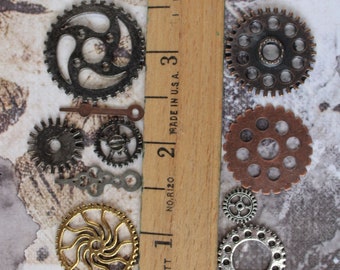 Flat Craft Gears Metal 10 pieces for Jewelry Mixed Media Steampunk
