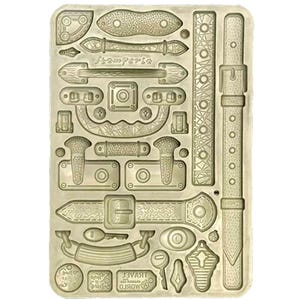 May include: A beige silicone mold with various shapes of luggage hardware, including buckles, straps, handles, and keys. The mold also includes the text "Travel the World".