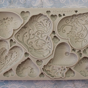 Simple Hearts Mold Silicone for resin clay by Stamperia