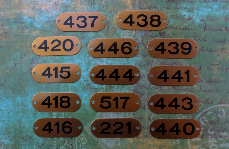 Copper Colored Locker Number Tags Aluminum New Old Stock