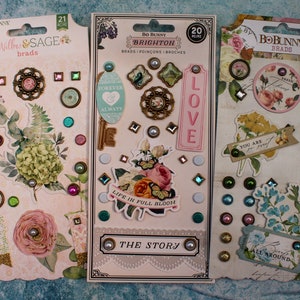 Conjunto de tachinhas decorativas Bo Bunny Willow & Sage, Brighton, 20 peças