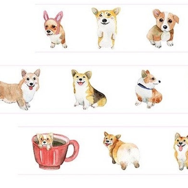 Corgi Washi Tape One roll Pembroke Welsh Corgi Dog 30mm x 5m 1.25 inch x 16 feet