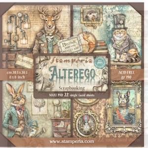 Alterego 8 x 8 papierverpakking 22 enkelzijdige vellen Stamperia Steampunk Animals Fantasy World