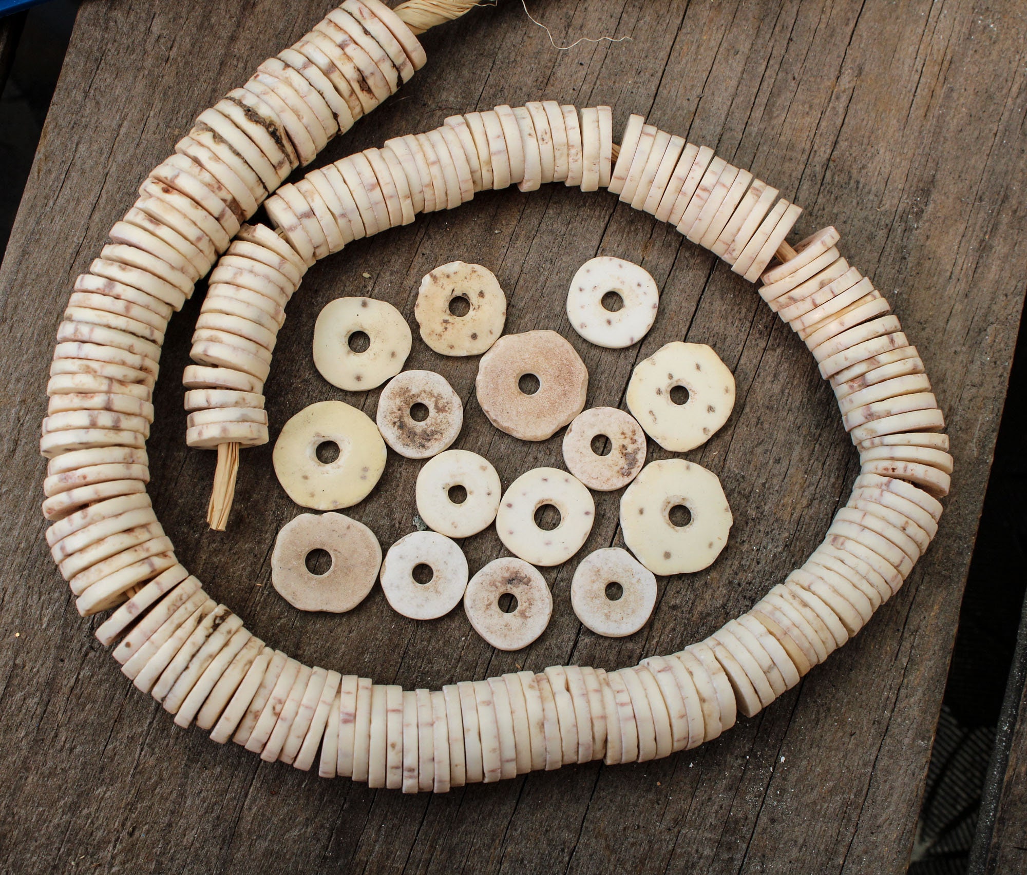 Ostrich Eggshell Beads: Natural Cream White Ostrich Egg Shell Beads, 25  Beads, Assorted Size / Bone Beads, Trade Beads, Jewelry Supplies 