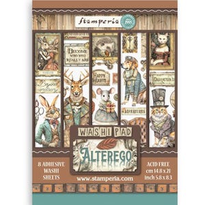 Zelfklevende vellen washi-papier Alterego 5,8 x 8,3 inch Stamperia Steampunk Animals Fantasy