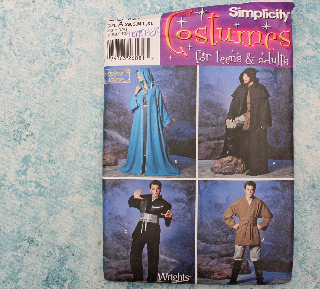 Cape Pattern Halloween Costumes Adult Simplicity 5840A Unused Complete ...