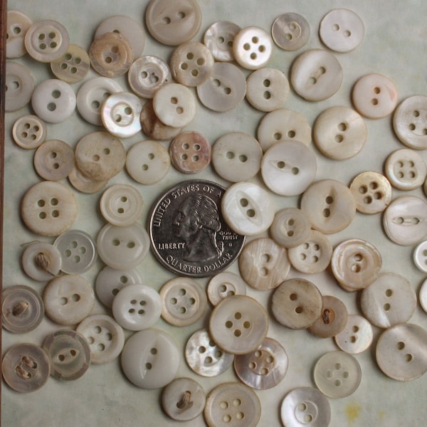 15 Buttons Small White Vintage Assortment shell pearl plastic