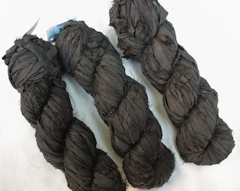 Silk Sari Ribbon Black full Skein 35-45 yards from India