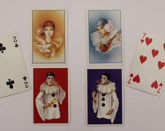 4 cartas de payasos Pierrot de Viena para intercambio de ATCs Mimo Arlequín Platnik Vintage