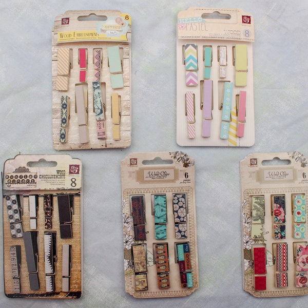 Set of 6 Decorated Wood Clothes Pins Prima Craftsman Sunrise Sunset Rosarian