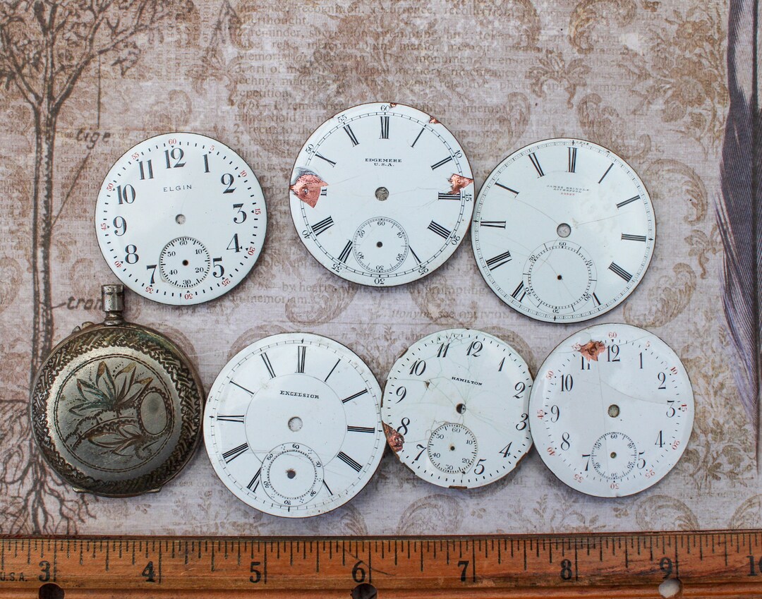 6 Pocket Watch Faces Antique Porcelain Enameled Back of Watch Etsy Canada