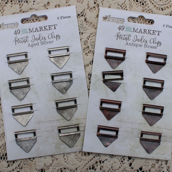 Metal Index Clips Curators 49 and Market Antique Brass and Aged Silver Finishes