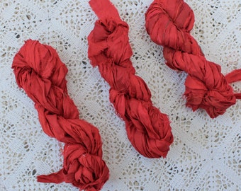 10 yards Silk Sari Ribbon Red from India