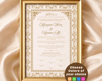 Modelo de Certificado Nikkah Editável, Lembrança de Casamento Muçulmano de Luxo, Certificado Nikkah Islâmico Dourado, Contrato Nikkah, Download Digital para Impressão