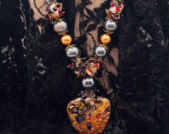 Millefiori Art Glass Pendant Necklace: Murano Style Gold Foil