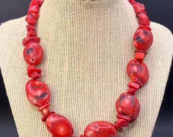Red Coral Necklace w/ Graduated Beading
