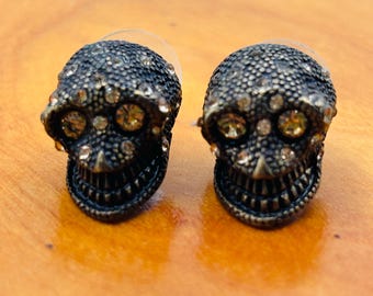 Vintage Rhinestone Skull Earrings Gothic Punk Rock Jewelry