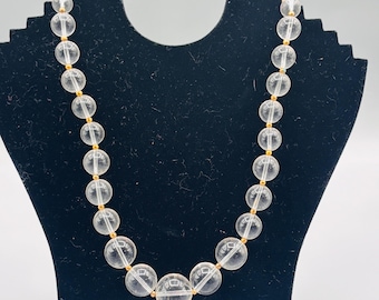 Vintage Lucite Graduated Bead Necklace Clear & Gold | Retro Statement Beads | Mid Century Modern Jewelry