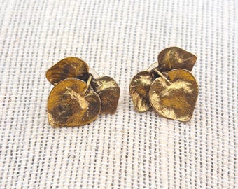 Vintage TMC Brass Leaf Earrings: Signed Mid-Century Clip Ons
