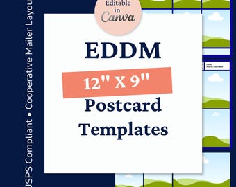 EDDM Canva Template Direct Mail USPS Compliant Design Indicia Postcard Marketing Small Business Advertising Kit Cooperative Mailer