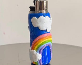 Cloudy rainbow Lighter Case ,  Clay Holder ,   gift for Smokers