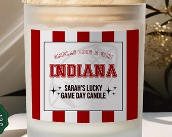 Świeca futbolowa Indiana, pachnie jak zwycięstwo Indiany, spersonalizowana świeca szczęścia na dzień meczu, sojowa świeca z matowego szkła, prezent dla futbolisty uniwersyteckiego