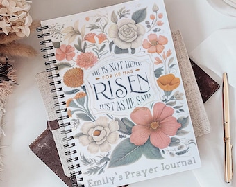 Personalized Easter Notebook, He Is Risen Floral Journal, Custom Church Notes Spiral Notebook, Christian Gift for Women, Resurrection Sunday