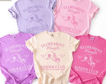 Funny Kinder Club Teacher T-Shirt, Elopement Wrangler, Custom Year