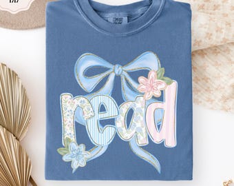 Floral Bow 'Read' Teacher Shirt, Comfort Colors Tee
