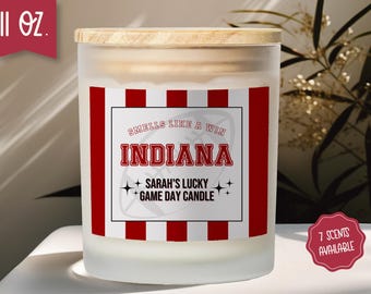 Vela temática de futebol americano de Indiana, com aroma de vitória, vela da sorte personalizada para o dia do jogo, vela de soja em vidro fosco, presente para fãs de futebol americano universitário.