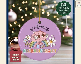 Embrace Neurodiversity Retro Christmas Ornament, Teacher Gift
