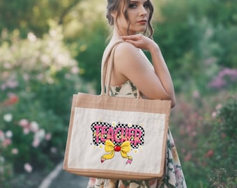 Custom Teacher Jute Tote Bag, Appreciation Gift