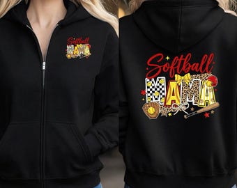 Softball Mama Full Zip Hoodie, Game Day Mom Hoodie