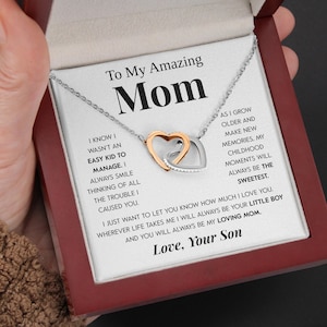 Interlocking Hearts Necklace Gift for Mom – From Your Little Girl & Boy – Birthday or Christmas Gift – 14k or 18k Gold