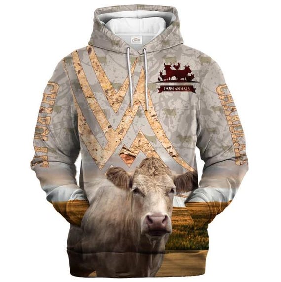 Charolais Cattle Stone Background Hoodie, Charolais Cow Hoodie, Farmer Gift T-Shirt, Ranch Life Apparel, Cattle Ranch Sweatshirt, Farm Gift