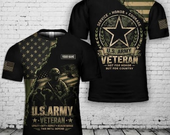 Custom Name US Veteran 3D T-Shirt, Personalized American Military Pride 3D All Over Print Shirt, Vet Father's Day Veterans Day Gift