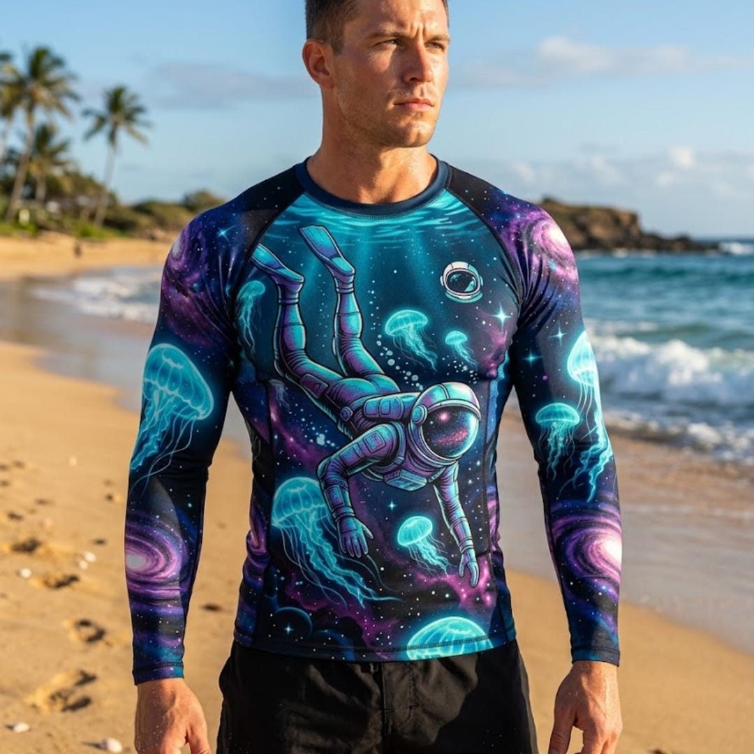 Astronaut Rash Guard Men Long Short Sleeve Compression Shirt Deep Sea ...