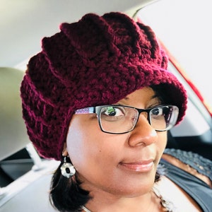 Crochet Newsboy Hat with Visor: Textured Acrylic Adult Hat