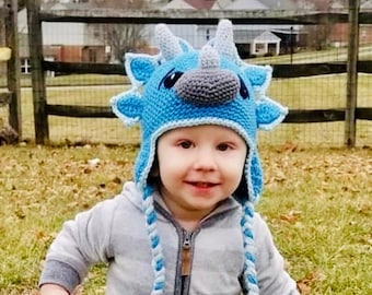 Triceratops Hat, Dinosaur Hat, Tops the Triceratops, MADE TO ORDER