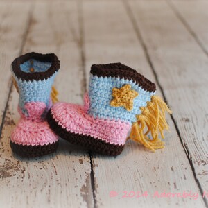 Baby Cowgirl Boots, Crochet Baby Booties, Fringe Boots, Infant Sizes, Newborn to 12 Months, Made to Order image 2