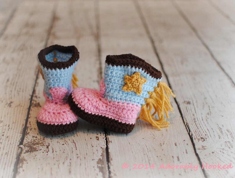 Baby Cowgirl Boots, Crochet Baby Booties, Fringe Boots, Infant Sizes, Newborn to 12 Months, Made to Order image 2