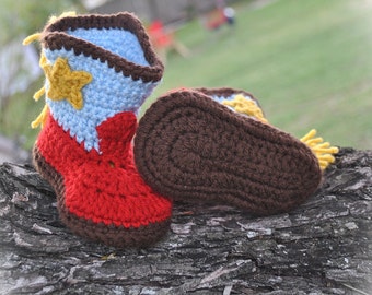 Baby Cowboy Boots, Crochet Baby Booties, Fringe Boots, Infant Sizes, Newborn to 12 Months, Made to Order