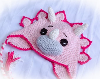 Pink Triceratops Hat, Dinosaur Hat, Tops the Triceratops, MADE TO ORDER