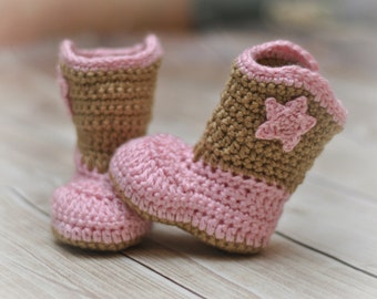 Crochet Baby Cowboy Booties: Soft Acrylic Yarn, Made To Order