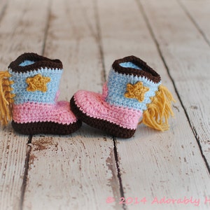Baby Cowgirl Boots, Crochet Baby Booties, Fringe Boots, Infant Sizes, Newborn to 12 Months, Made to Order image 1