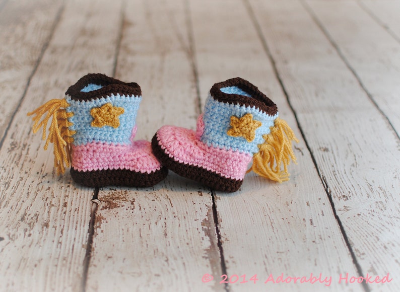 Baby Cowgirl Boots, Crochet Baby Booties, Fringe Boots, Infant Sizes, Newborn to 12 Months, Made to Order image 1