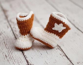 Longhorn Baby Boots, Crochet Baby Booties, Cowboy Boots, Infant Sizes, Newborn to 12 Months, Made to Order