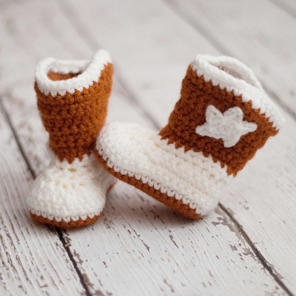 Longhorn Baby Boots, Crochet Baby Booties, Cowboy Boots, Infant Sizes, Newborn to 12 Months, Made to Order