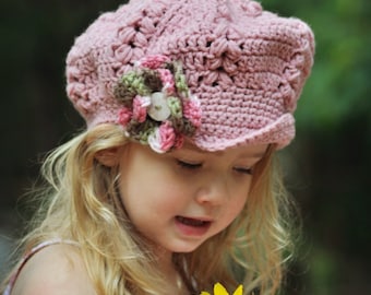 Crochet Newsboy Hat, Crochet Newsgirl Hat, Puff Stitch Hat, Photo Prop Hat, MADE TO ORDER,