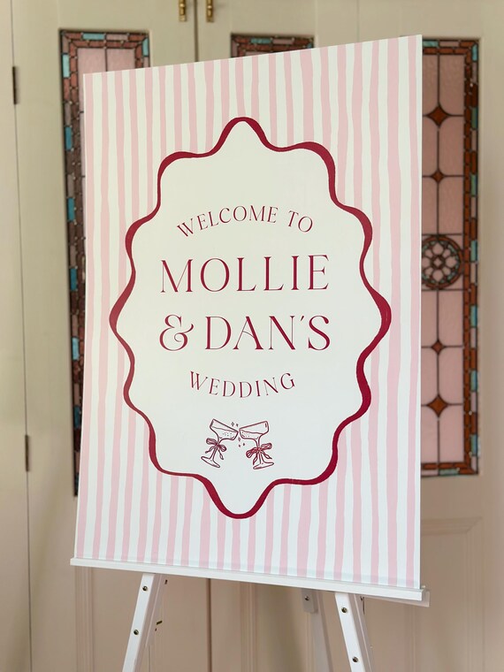 Personalised Wedding Welcome Sign | Custom Pink & Burgundy Wedding Sign | Foam Board, Printed and Digital Options